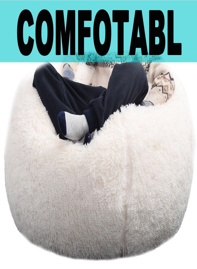 Kisoy Fluffy Stuffed Animal Storage Bean Bag Chair Cover (No Filler), Faux Fur Comfy Bean Bag Cover for Organizing Plush Toys or Textile, for Adults Teens Kids Girls, Beige - Image 3